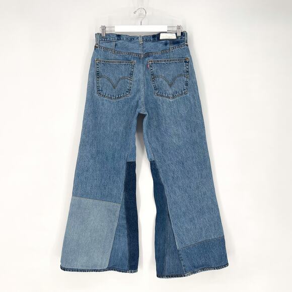 RE/DONE x Levi’s 70s Patchwork Mega Bell Bottom Jeans Blue Size 30 - Picture 7 of 7